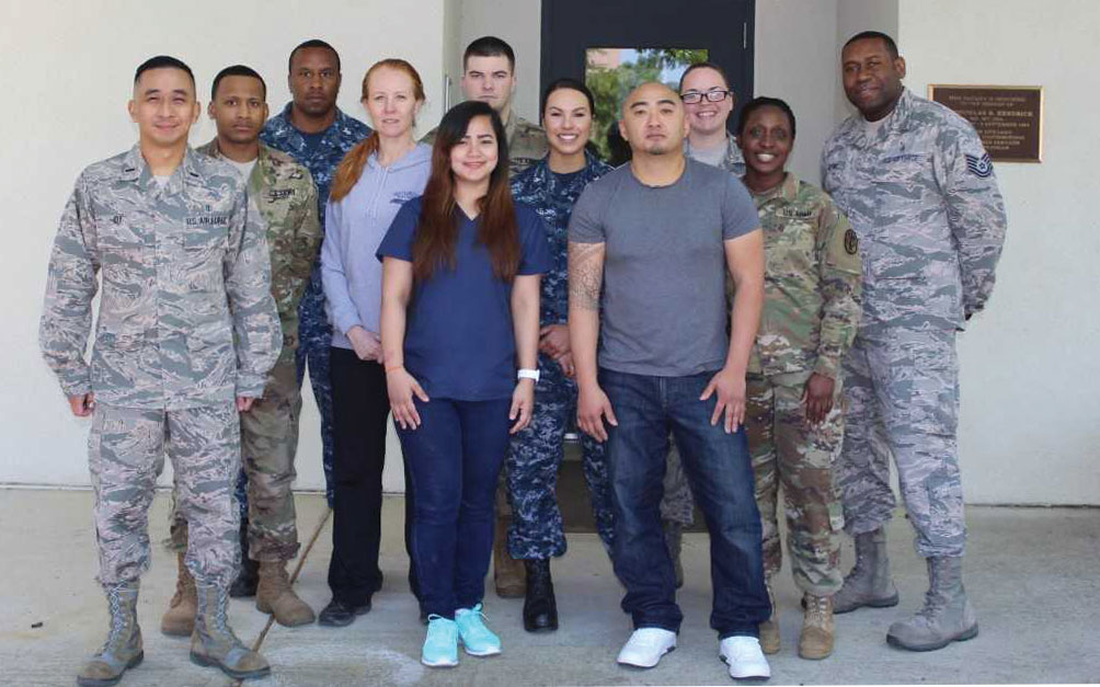 ASWBPL-West, Travis AFB, CA From left to right: Lt Rafael Dy, SPC Michael Taylor, HM1 Alphonso Johnson, Rhonda Rooney, Joahna Lagman, SPC James Barnett, HM3 Devyn Aguilar, Michael Butac, SSgt Elisabeth Wilson, SSG Shameka Miller and TSgt LeVaughn Grant. Not shown: HM2 Jireh Cohen.