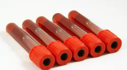 Test tubes with blood, white background