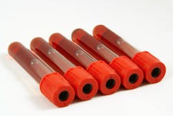 Test tubes with blood, white background Test tubes with blood, white background
