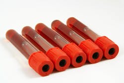 Test tubes with blood, white background