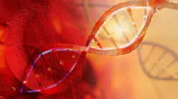 DNA strand and red Blood Cells Concept 3D rendering