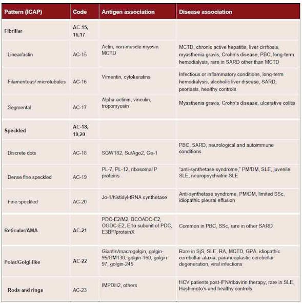 Table 2. Targeted antigens and associated diseases for cytoplasmic patterns