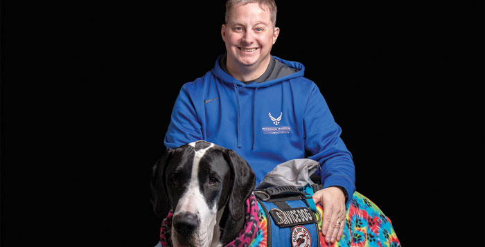 Paul Eden and his two-year-old service dog, Charlotte; a Great Dane from the Service Dog Project. Image courtesy of Paul Eden.