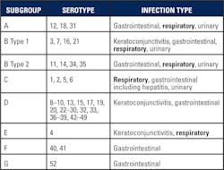 Table 2. Adenovirus subgroups and serotypes Table 2. Adenovirus subgroups and serotypes
