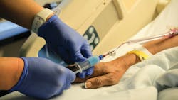 Phlebotomist using new technology to draw blood from a VAD. Image courtesy of Velano Vascular. Phlebotomist using new technology to draw blood from a VAD. Image courtesy of Velano Vascular.