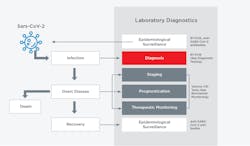 Figure 1. The critical role of laboratory medicine in COVID-19 (Modified from Lipi et al, PMIC: 32191623). Figure 1. The critical role of laboratory medicine in COVID-19 (Modified from Lipi et al, PMIC: 32191623).