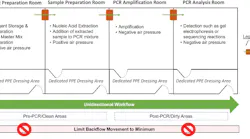 Ideal layout for a molecular laboratory to reduce contamination events. This layout ensures separation of clean reagents and equipment from exogenous DNA sources (i.e., samples and/or amplicon containing material).
