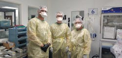 From left to right: Air Force lab techs Senior Airman Jacob Washington, Staff Sargeant Rily Venesky, and Master Sargeant Grace Hodge.