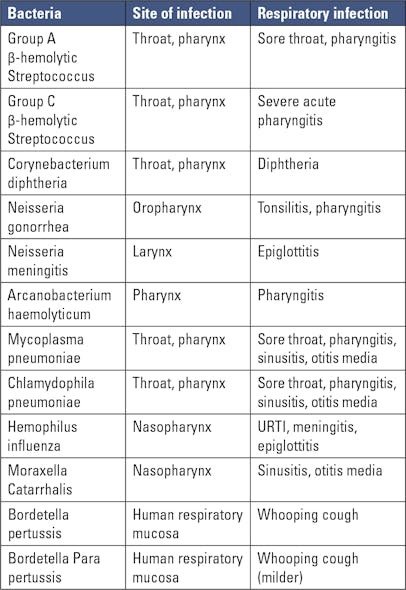 Table 3. Bacteria causing upper respiratory tract infections.