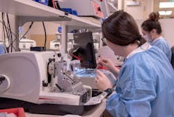 Hannah Olson (front) and Natosha Hiipakka working in histology on the microtomes. Hannah Olson (front) and Natosha Hiipakka working in histology on the microtomes.