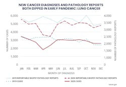 Lung cancer diagnoses fell from March 2020 to May 2020, one of six major cancer types to experience a dip during the early part of the pandemic. NCI.