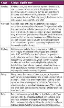 Table 1. Most common urinary casts. Table 1. Most common urinary casts.