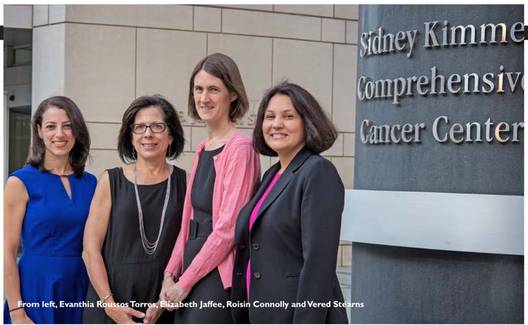 From left, Evanthia Roussos Torres, Elizabeth Jaffee, Roisin Connolly and Vered Stearns Credit: Courtesy of the Johns Hopkins Kimmel Cancer Center.