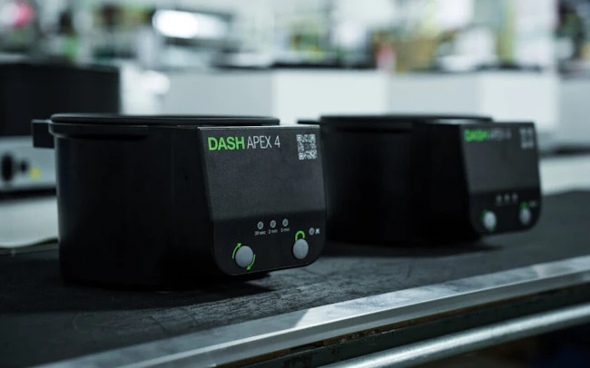 The new DASH Apex 4 centrifuge is prepared for shipping on the Drucker Diagnostics production line. The Apex 4 is the smallest model in the DASH STAT centrifuge family. Photo credit: Madison Berrier.