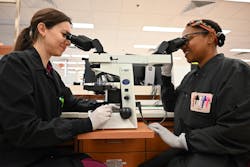 Engaged and eager, a student delves into the world of hematology under expert guidance at the dual-headed microscope, uncovering the fascinating secrets of blood cells. Engaged and eager, a student delves into the world of hematology under expert guidance at the dual-headed microscope, uncovering the fascinating secrets of blood cells.